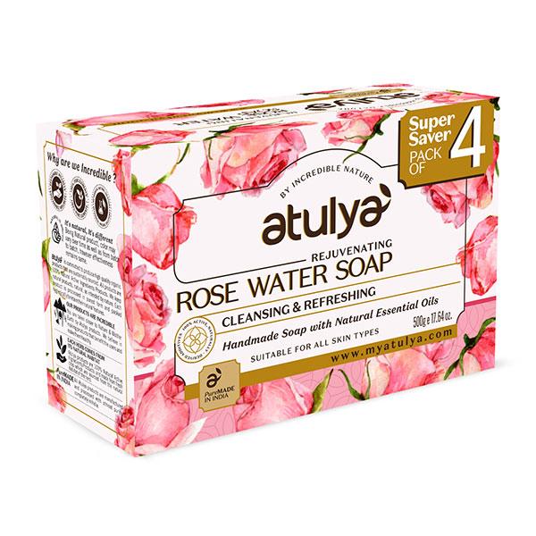 Atulya Rose Water Soap (Value Pack) 500 gm - Scrubs & Exfoliants