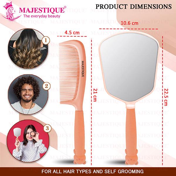 Majestique Elegant Mirror and Comb, Heat Resistant Detangling Comb, Hand Mirror - 2Pcs/Multicolor 1's - Hair Combs