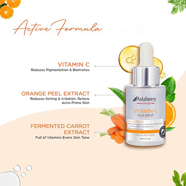 Astaberry Indulge Vitamin C Face Serum for Skin Illuminate - Brightens & Lightens 30 ml - Face Serum