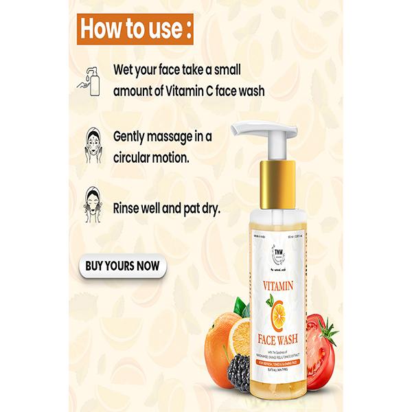 TNW The Natural Wash Vitamin C Exfoliating Face Wash Pure Natural with Orange Peel and Tomato Extract for All Skin Types 100ml - Face Wash & Cleansers