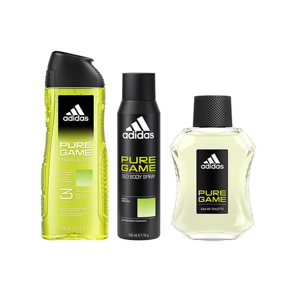 Adidas Pure Game Eau De Toilette 100ml + Deodorant Spray 150ml + 3-In-1 Shower Gel 400ml 3's - Men Deodorants/Roll-Ons