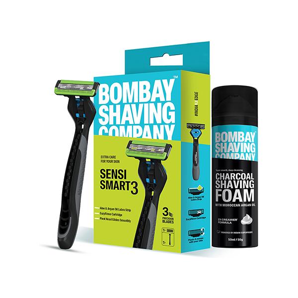 Netmeds | Bombay Shaving Company Sensi Smart 3 Razor 15gm, Green and Charcoal Shaving Foam 50gm 1's