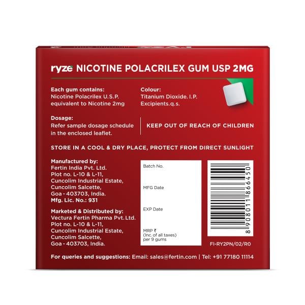 Ryze 2 mg Nicotine Gums - Royal Paan 9's - Nicotine Gums/Lozenges