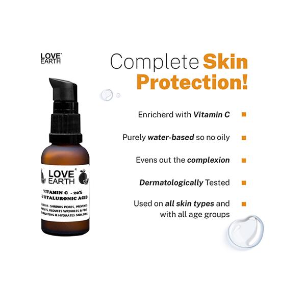 Love Earth Vitamin C Serum for Skin Hydration, Reduces Wrinkles & Hyperpigmentation with Pure 30 ml - Face Serum
