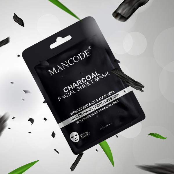 Mancode Charcoal Facial Sheet Mask For All Skin Types 25 gm - Face Mask