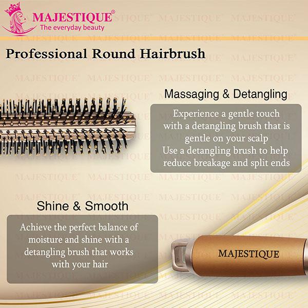 Majestique Golden Series Round Hair Brush for Blow Drying HR103 Nylon Bristles 1's - Hair Brushes