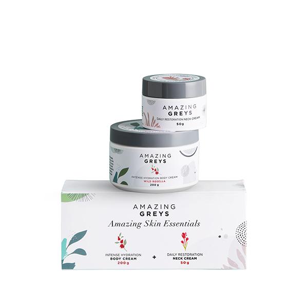 Netmeds | Amazing Greys The Complete Skin Restoration and Hydration Kit Neck Cream and Body Cream 50g and 200g 2's