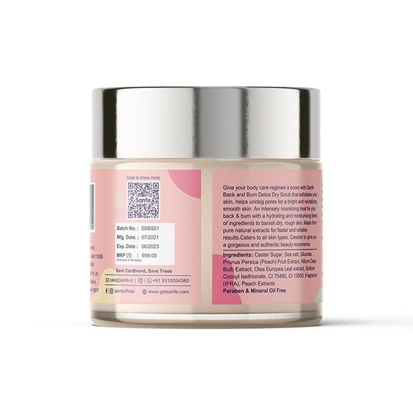 Sanfe Back & Bum Detox Scrub (Dry) - Olive & Peach Extracts 100 gm - Scrubs & Exfoliants
