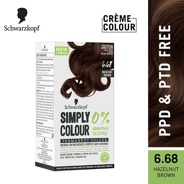 Schwarzkopf Simply Colour Permanent Hair Colour For 100% Grey Coverage - 6.68 Hazelnut Brown 142.5 ml - Crème