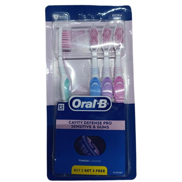 Oral-B Cavity Defense Pro Sensitive & Gums Tongue Cleaner Toothbrush Extra Soft (Buy 2 Get 2 Free)