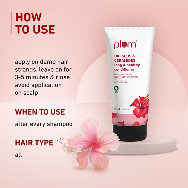 Plum Hibiscus and Ceramides Long and Healthy Conditioner Smoothens and Conditions Hair, Reduces Split Ends Damage 175gm - Conditioners