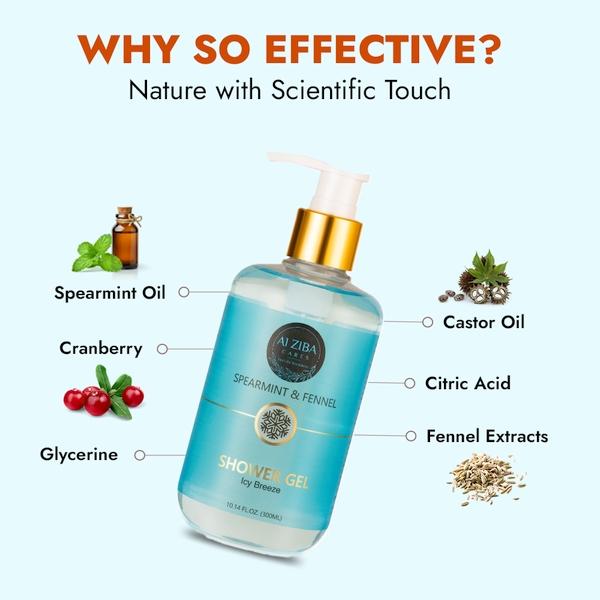 Alziba Cares Shower Gel - Spearmint & Fennel 300 ml - Shower Gels & Body Wash