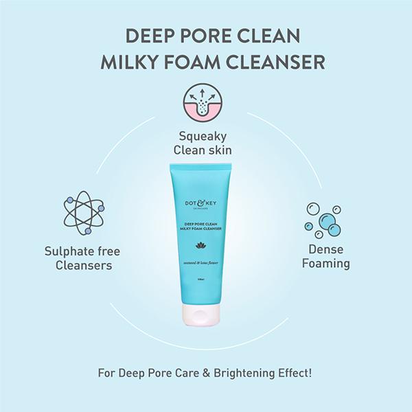 Dot & Key Deep Pore Clean Milky Foam Cleanser 120 ml - Face Wash & Cleansers