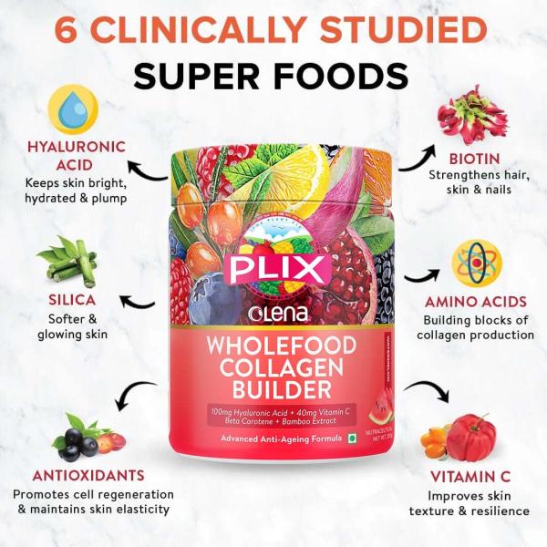 Plix Olena Wholefood Collagen Builder Powder - Watermelon 200 gm - Hair & Skin