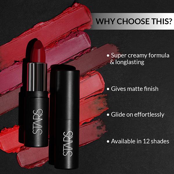 Star's Cosmetics Lush Lips Lipstick Light Weight, Long Lasting, Matte Finish (No.3 Studded Kiss) 4.2 gm - Lipsticks
