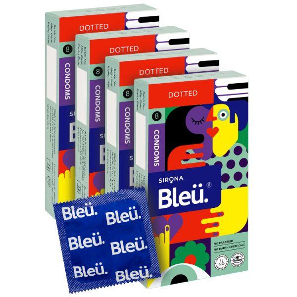 Bleu High Grade Natural Latex Dotted Condoms (Pack of 4 X 8's)