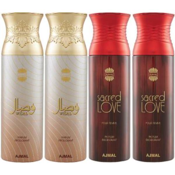 Ajmal Wisal Sacred Love Deodorant Spray (Pack of 4) 200 ml - Deodorants/Roll-Ons
