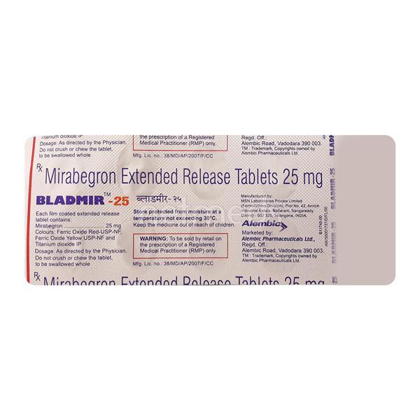 Bladmir 25mg Tablet 10'S - Bladder And Prostate Disorders-Dru