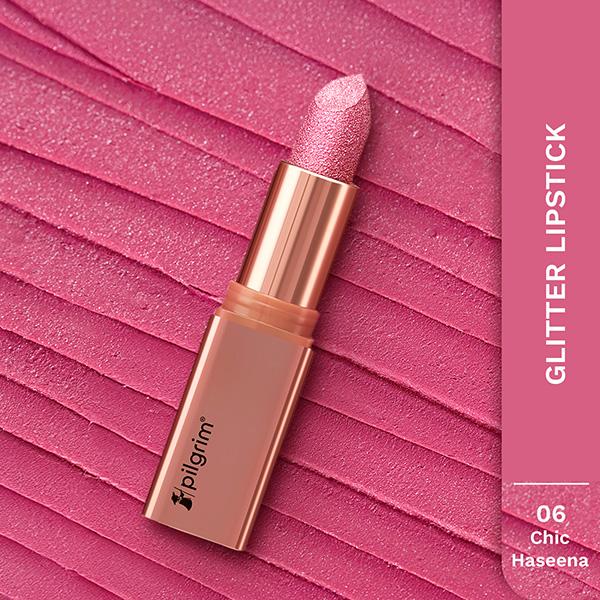 Pilgrim Glitter Lipstick Chic Haseena-06 Luxurious 3-D Glitter Formula With Matte Finish pink 4.2 g - Lipsticks