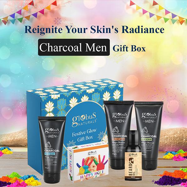 Globus Naturals Pre and Post Holi Ritual Ayurvedic Skin Care Gift Box for Men, for All Skin Types - Face Wash 100gm, Face Scrub 100gm, Peel Off Mask 100gm and Beard Oil 50ml 1's - Makeup Kits & Sets