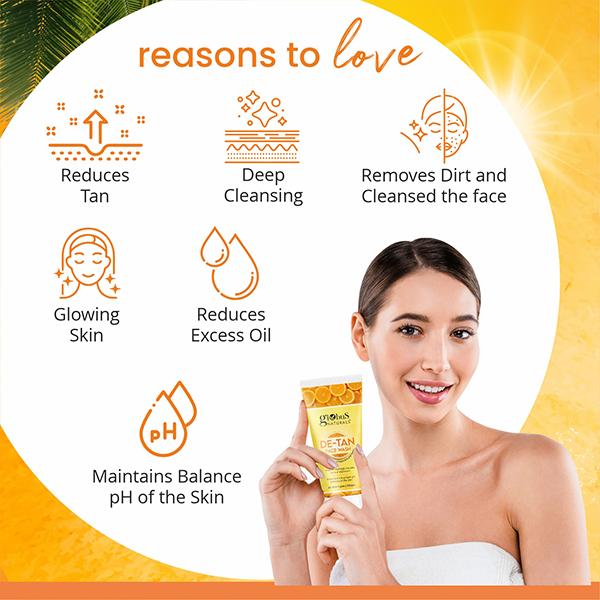 Globus Naturals De Tan Face Wash, Enriched with Neem & Aloe Vera, Tan Removal, 100gm each 2's - Face Wash & Cleansers