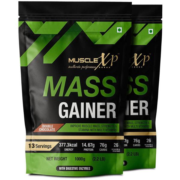 Netmeds | MuscleXP Mass Gainer - Double Chocolate (Pack of 2 x 1 kg)