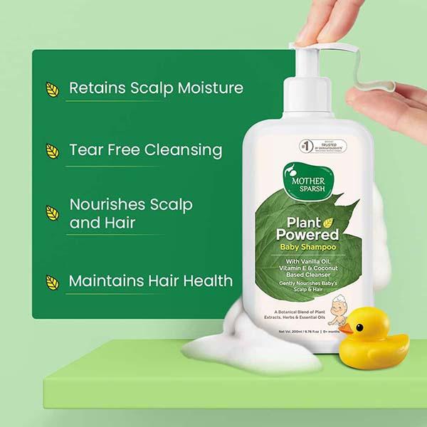 Mother Sparsh Plant Powered Natural Baby Shampoo with Aloe Vera, Vitamin E and Coconut Oil 200ml - Baby Shampoo