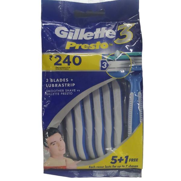 Netmeds | Gillette Presto 3 Razors (Pack of 5's + 1's Free)