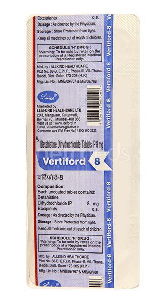 Vertiford 8mg Tablet 10'S - Vertigo-Ant