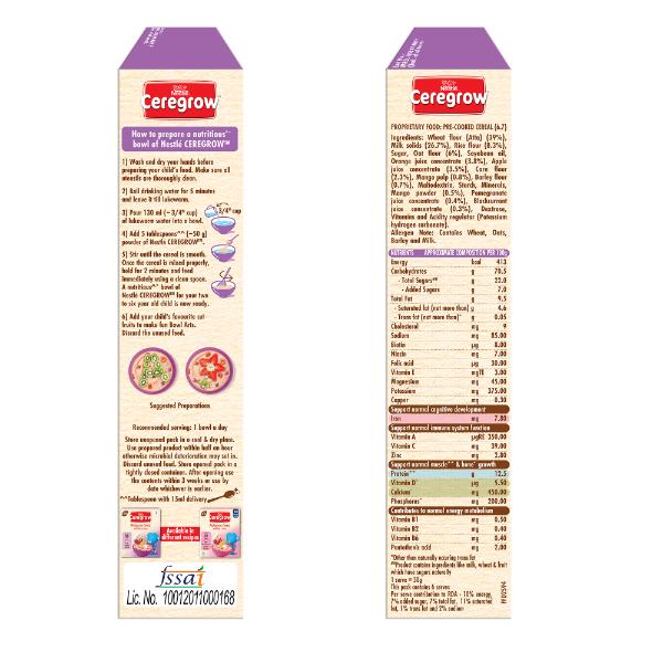 Nestle Ceregrow 2 - 6 years Multigrain Cereal with Milk & Fruits Powder - Refill Pack 300 gm - Baby And Infant Supplements