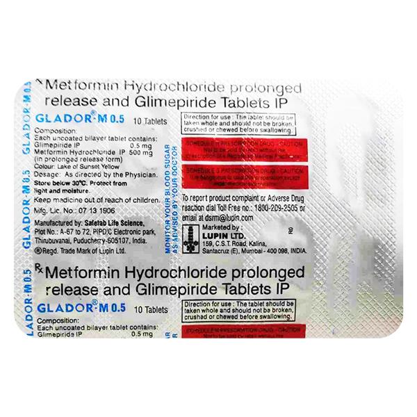 GLADOR M 0.5 Tablet 10's - Diabetes-Ant