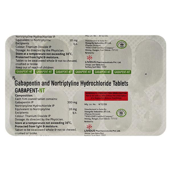 Gabapent NT Tablet 10'S - Neuropathic Pain-Dru