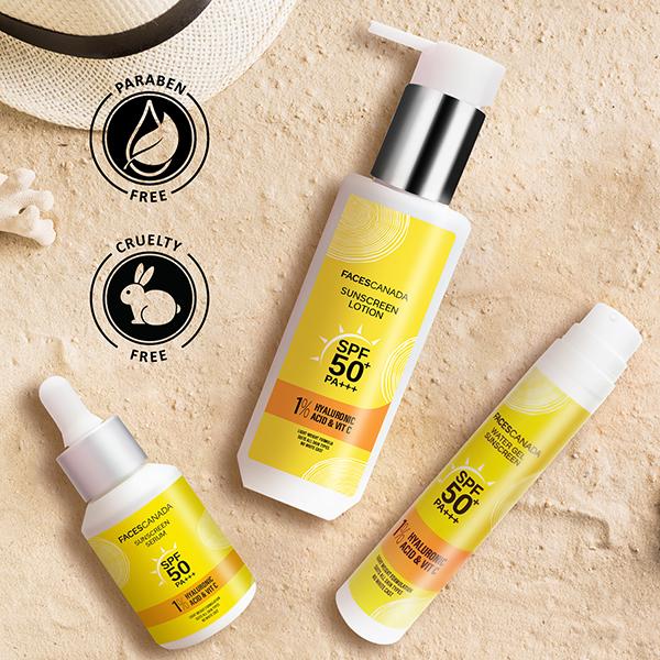 Faces Canada Sunscreen Lotion, SPF 50+ PA+++, Protects From Uva & UVB Rays, 1% Hyaluronic Acid & Vitamin C 100ml - Face Sunscreen