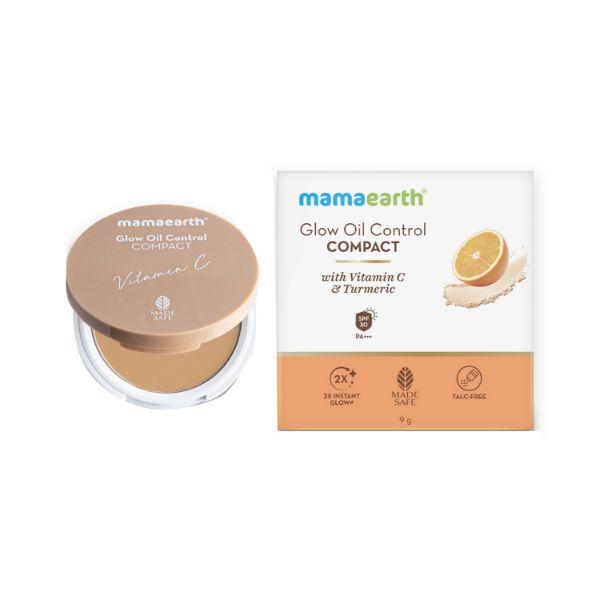 Mamaearth Glow Oil Control Compact SPF 30 with Vitamin C & Turmeric for 2X Instant Glow 04 Almond Glow 9 gm - Compact Powder
