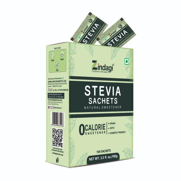 Zindagi Stevia Natural Sweetener Sachets (Pack of 1 gm x 100's)