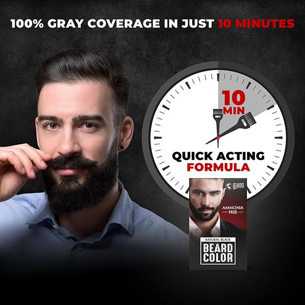 Beardo Beard Color No Ammonia - Natural Black (30gm + 30ml) 1's - Beard Kits