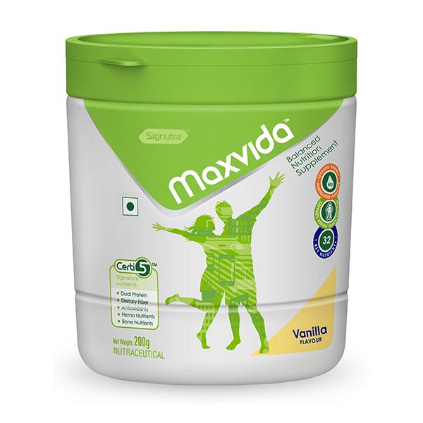 Netmeds | Maxvida Balanced Nutrition Supplement Powder Jar - Vanilla 200 g