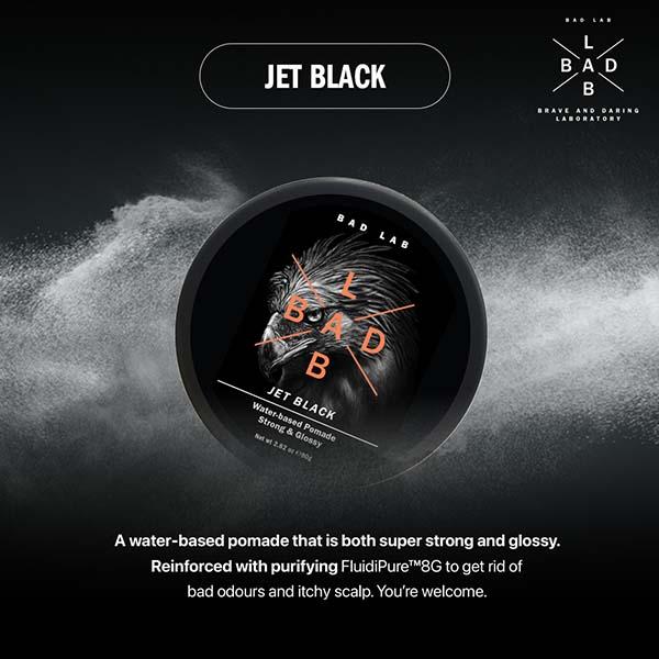 Bad Lab Jet Black Water-based Pomade, Strong & Glossy 80 gm - Pomades