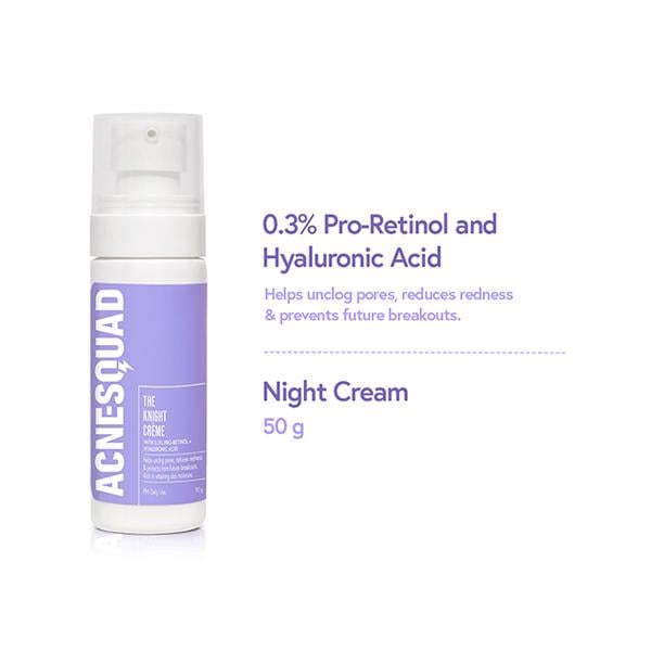 Netmeds | Acne Squad Knight Creme with 0.3% Pro-Retinol + Hyaluronic Acid 50 gm