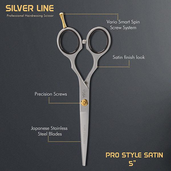 Vega Professional Pro Style Satin 5' Silver Line Hairdressing Scissor (VPMSC-09) 1's - Grooming Kits
