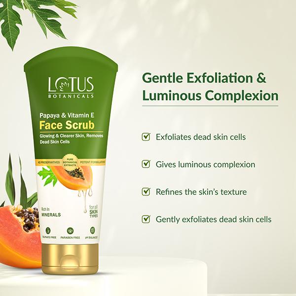 Lotus Botanicals Papaya & Vitamin E Face Scrub, For Instant Glow, For All Skin Types 100 gm - Scrubs & Exfoliants