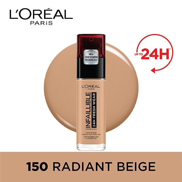 L'Oreal Paris Infallible 24H Fresh Wear Foundation, 150 Radiant Beige 30 Gm - Foundation