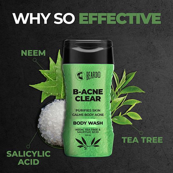 Beardo B Acne Clear Body Wash - Neem, Tea Tree & Salicylic Acid 200 ml - Shower Gels & Body Wash