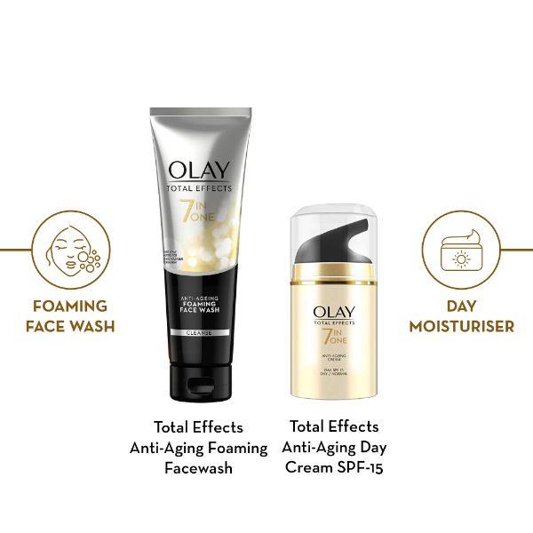 Olay Total Effects Day Anti-Aging Moisturiser (Spf 15) + Cleanser, 50G +100G 2's - Scrubs & Exfoliants