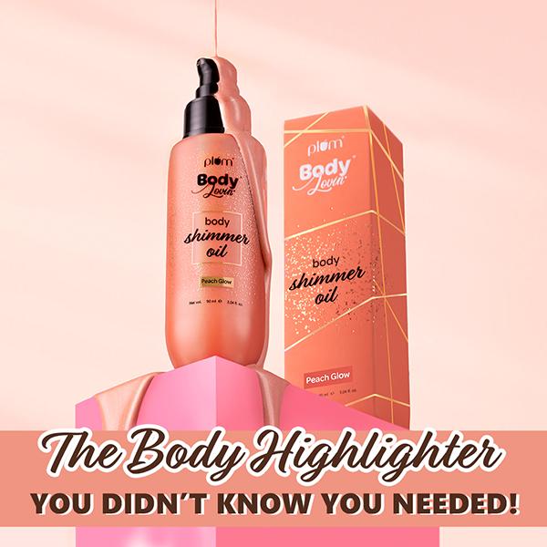 Plum BodyLovin' Body Shimmer Oil - Peach Glow, Long-lasting shimmer, Deep moisture, Fruity Fragrance 90 ml - Massage Oils