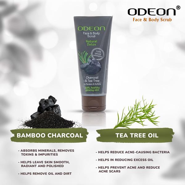 Odeon Charcoal & Tea Tree Face And Body Scrub 100 ml - Scrubs & Exfoliants