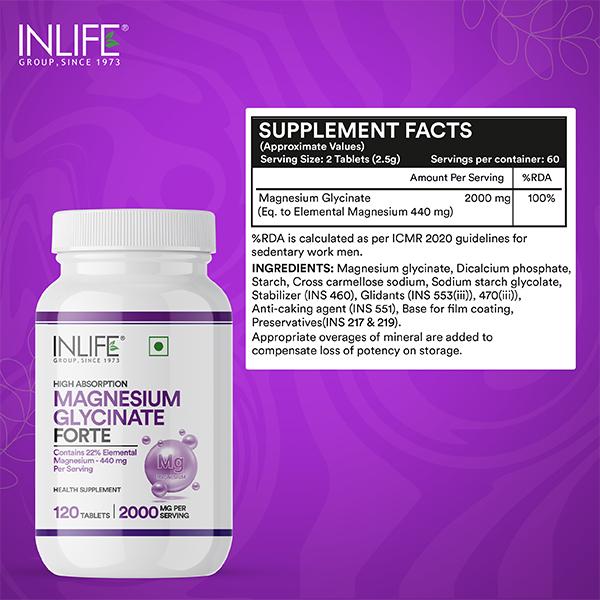 INLIFE Magnesium Glycinate Forte 2000 mg Tablet 120's - Calcium And Minerals