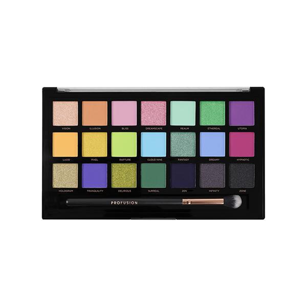 Netmeds | Profusion Cosmetics 21 Shade Eye Shadow Pallete & Brush Dreamscape (33.6 g)