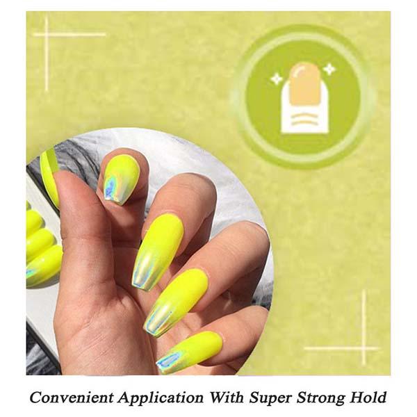 Nails On Board Handmade Press On Gel Nails- Holographic Lemon Yellow Small 50 gm - Nail Care