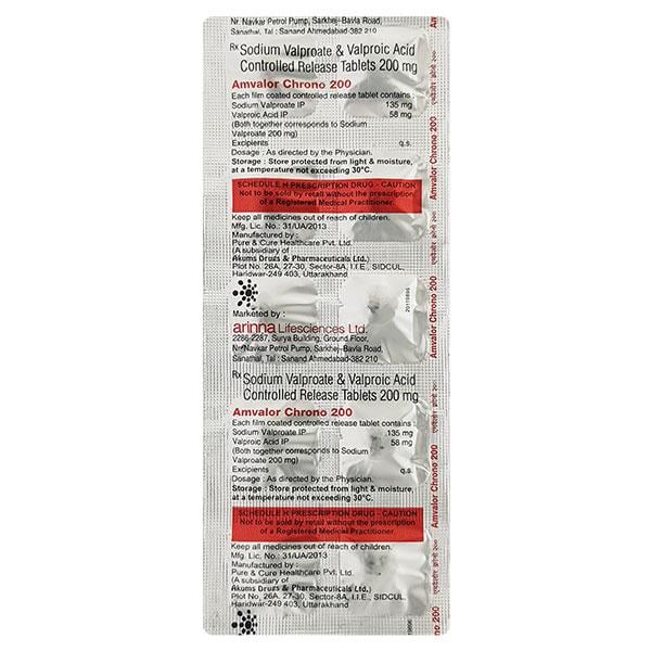 Amvalor Chrono 200mg Tablet 10'S - Epilepsy/Convulsion-Ant